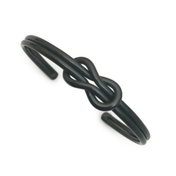 Black Infinity Knot Cuff Bracelet Stainless Steel Non Tarnish Adjustable