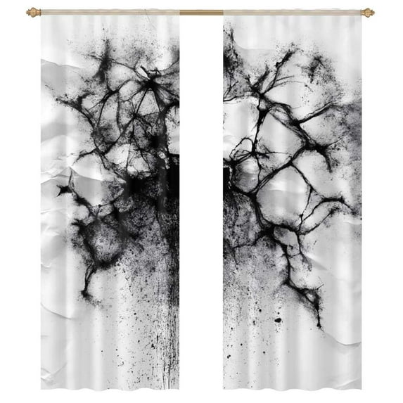 Black Ink Abstract Art Paper Sheer Window Curtains for Living Room Kitchen Bedroom Tulle Voile Hanging Curtain