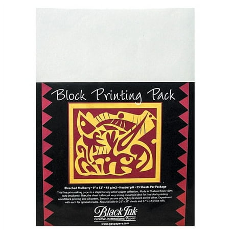 Black Ink Block Printing Paper Pack-White 9"X12" 25/Pkg
