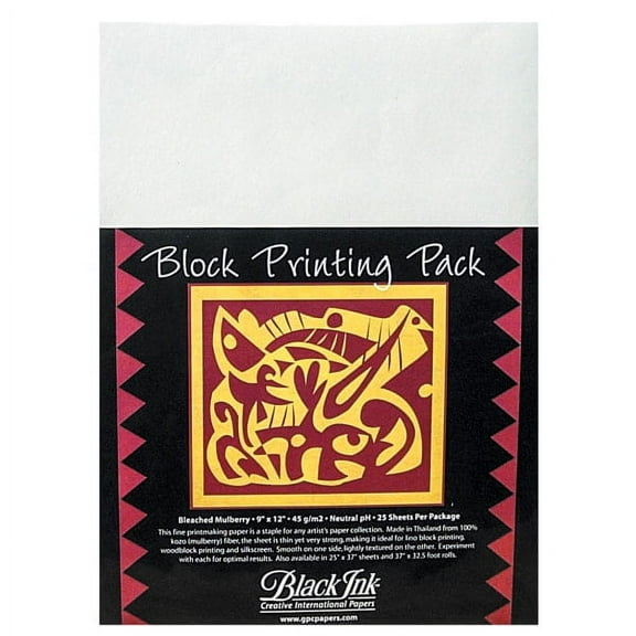 Black Ink Block Printing Paper Pack-White 9"X12" 25/Pkg