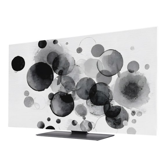 Black Ink Painting TV Cover for 43 Inch Screen,Stretch Fabric Dustproof TV Display Protector,Abstract Splatter Bubbles Minimalist Elastic Slipcover Monitor Cover for Indoor Computer 37.6"x21.1"