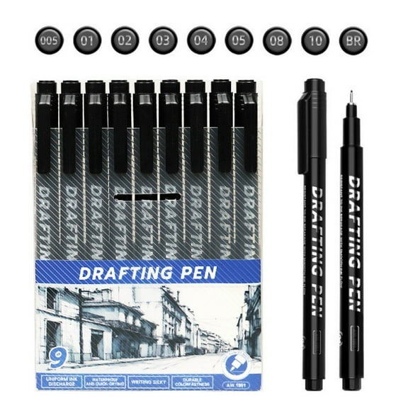 Black Ink Pen Waterproof,Calligraphy Brush Pens,Triani Precision Line Pens,Fine Tip Drawing Pen for Engineering Drawing,Black Hand Lettering Pens,Drawing Ink Pen ,9 Pcs