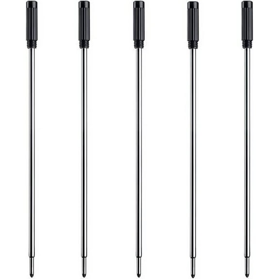 Black Ink Refill Pack of 5, Replaceable Ballpoint Pen Refills, Medium Point Metal Refill (Black)