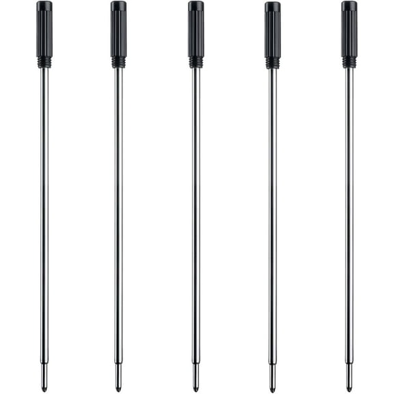 Black Ink Refill Pack of 5, Replaceable Ballpoint Pen Refills, Medium Point Metal Refill (Black)