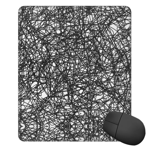 Black Ink Scribbles Square Mousepad Non Slip Rubber Base Mouse Mat For Office Laptop 11.8"X9.8" Inch