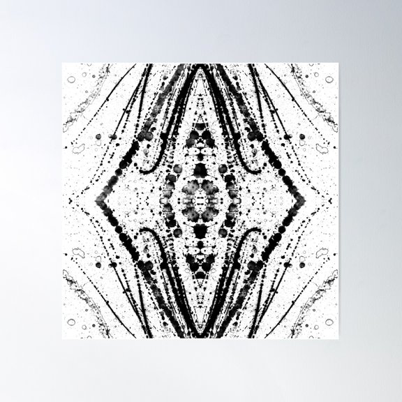 Black Ink Splash Ornament, Geometric, Abstract Pattern Poster Wall Art, Modern Wall Decor For Living Room Bedroom, 16x16 UNFRAMED