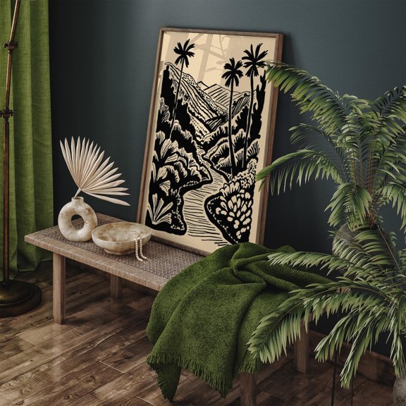 Black Ink Tropical Landscape Poster, Unframed Size 8x12