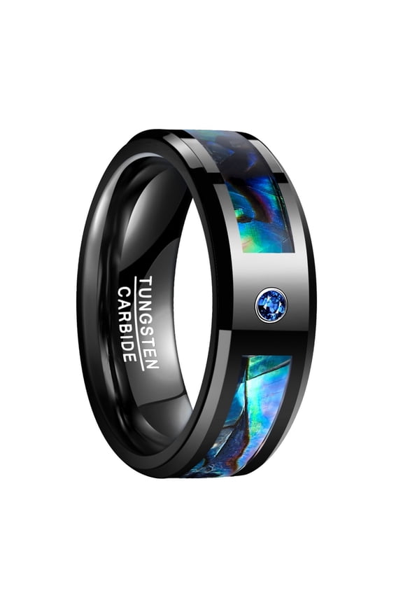 Black Inlaid Abalone Shell Zircon Tungsten Steel Ring for Men
