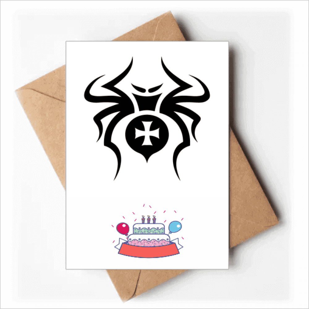 Black Insect Spider Pattern Illustration Happy Birthday Greeting Cards Envelopes Blank