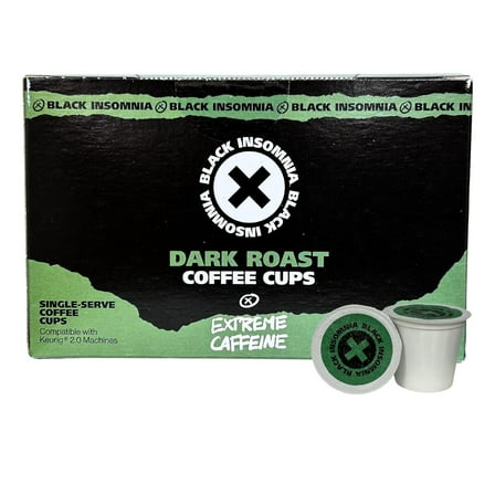 Black Insomnia Dark Roast Coffee - Extreme Caffeine Single Serve Cups (For Use In Keurig Brewers) Strongest Coffee in the World - 12 Count