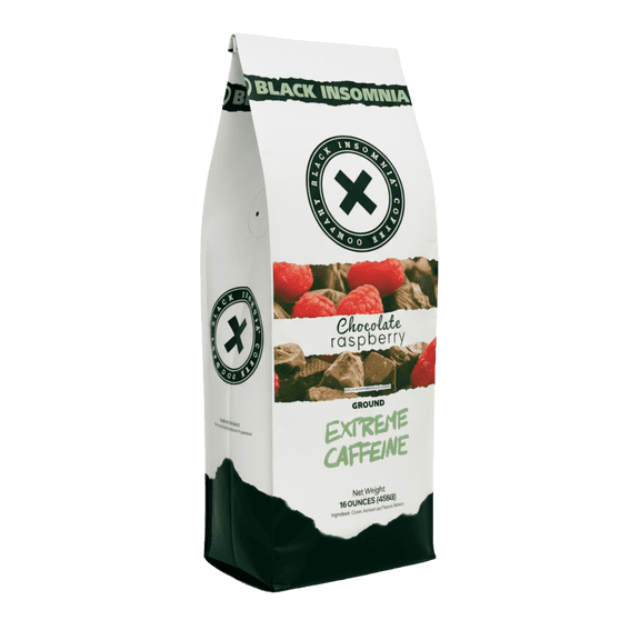Black Insomnia Extreme Caffeine Coffee - Chocolate Raspberry Flavored - World's Strongest Highly Caffeinated Coffee - Classic Roast Ground - 1lb