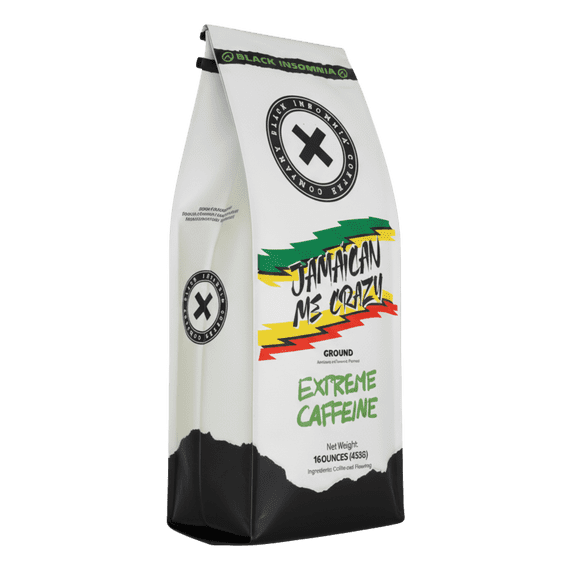 Black Insomnia Extreme Caffeine Coffee Jamaican Me Crazy Flavored - World's Strongest Highly Caffeinated Coffee - Classic Roast, Ground - 1lb
