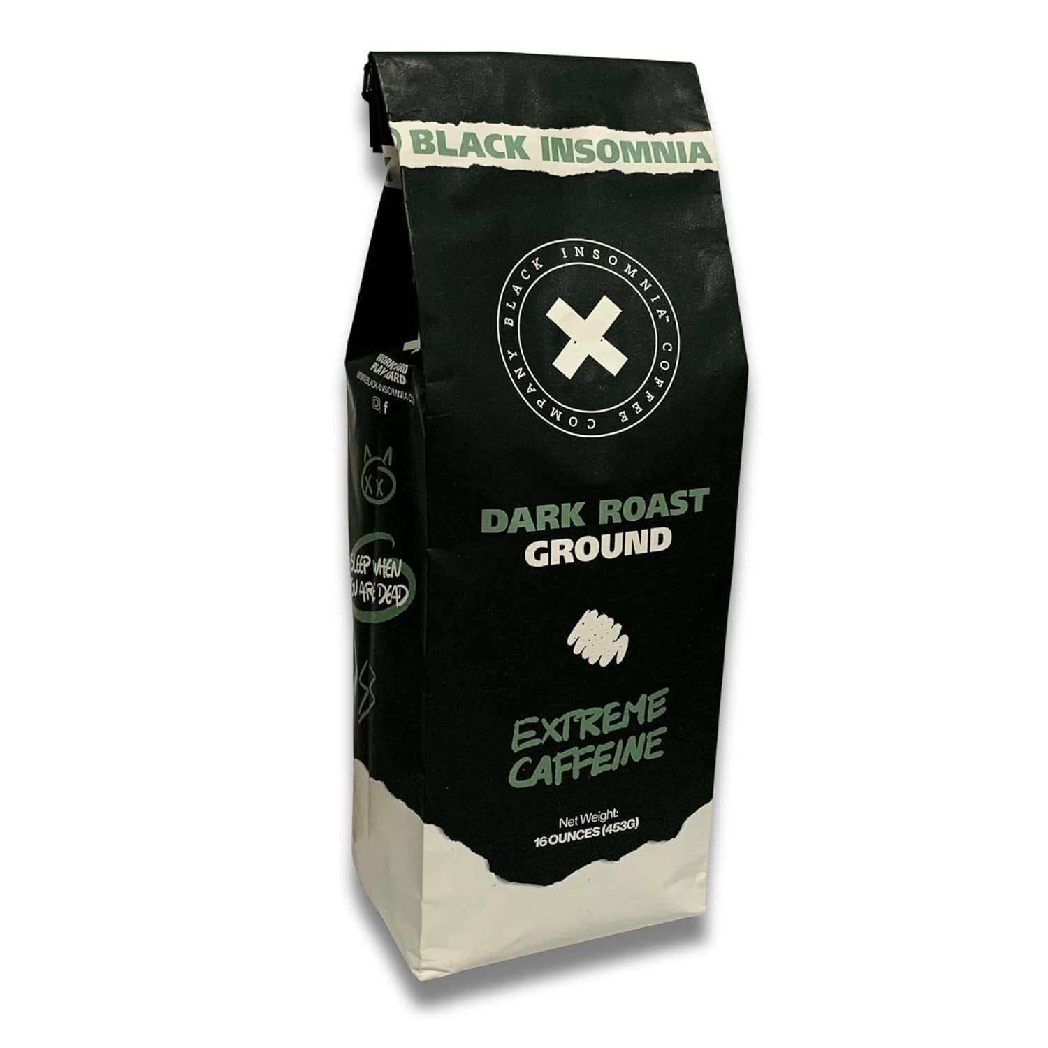 Black Insomnia Ground Coffee Strongest in The World Dark Roast 1lb