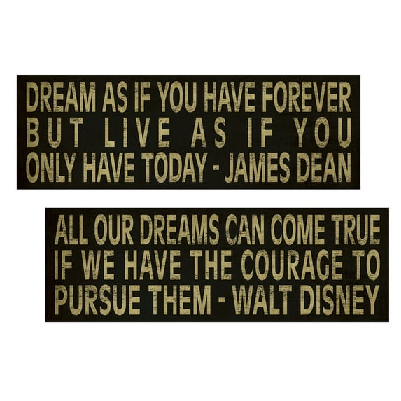 Black Inspirational James Dean and Walt Disney Quote Adult/Teen Decor; 2- 18" x 6" Unframed Prints
