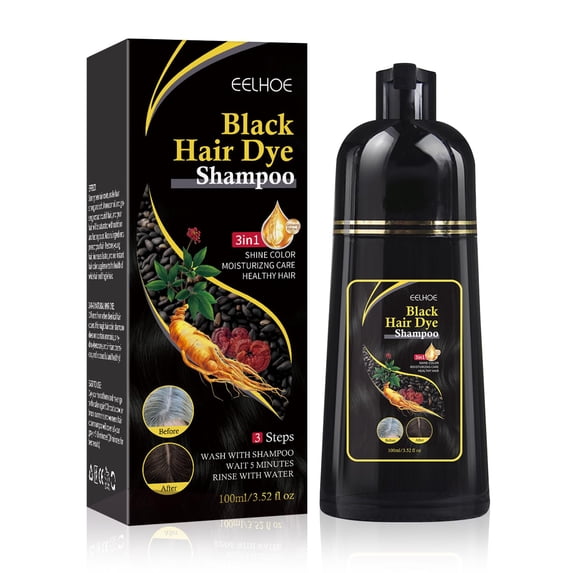Black Instant Hair Color Shampoo for Gray Hair - Easy Hair Dye Shampoo 3 in 1- 100% Grey Coverage - Herbal Coloring in Minutes for Women & Men