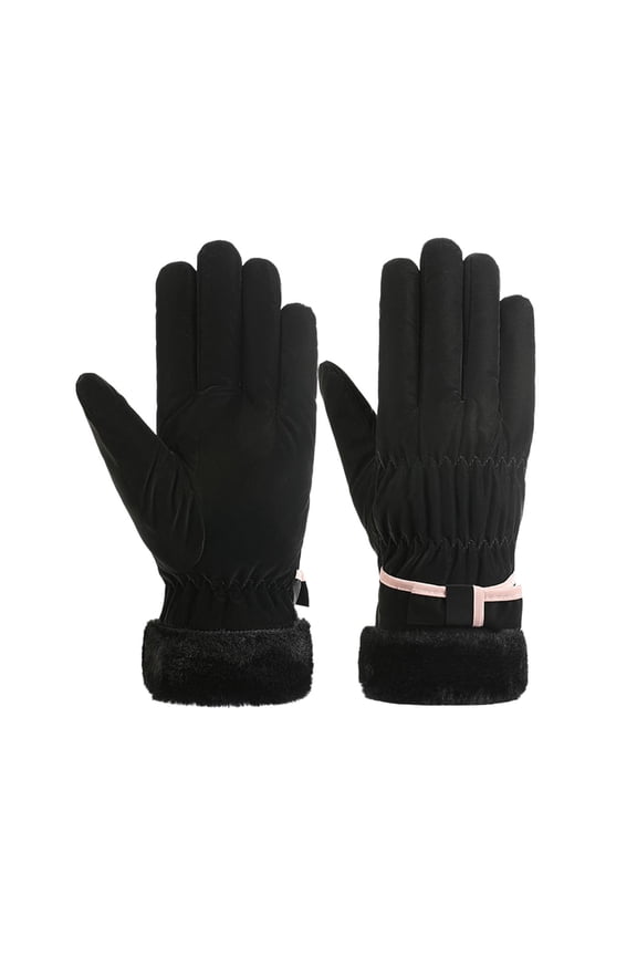 Black Insulated Gloves With Thickened Quilting And Water-Resistant Layer For Cold Weather Use With Touchscreen Functionality