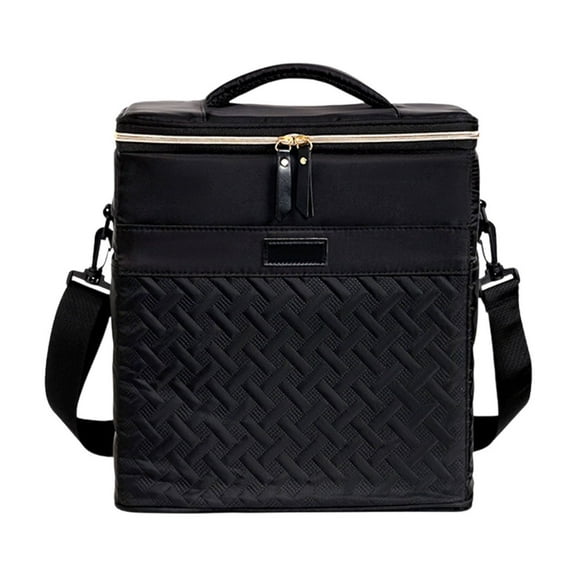 Black Insulated Lunch Bag With Shoulder Strap, Leakproof And Reusable Cooler Tote For Work, School, Picnic, Beach, 12.6X11.81X8.66In 0.83Lb