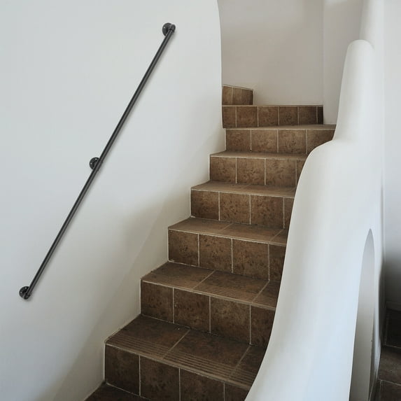 Black Intdoor Handrail Stair Railing Wall Mount Hand Rails Black Finished Round Black