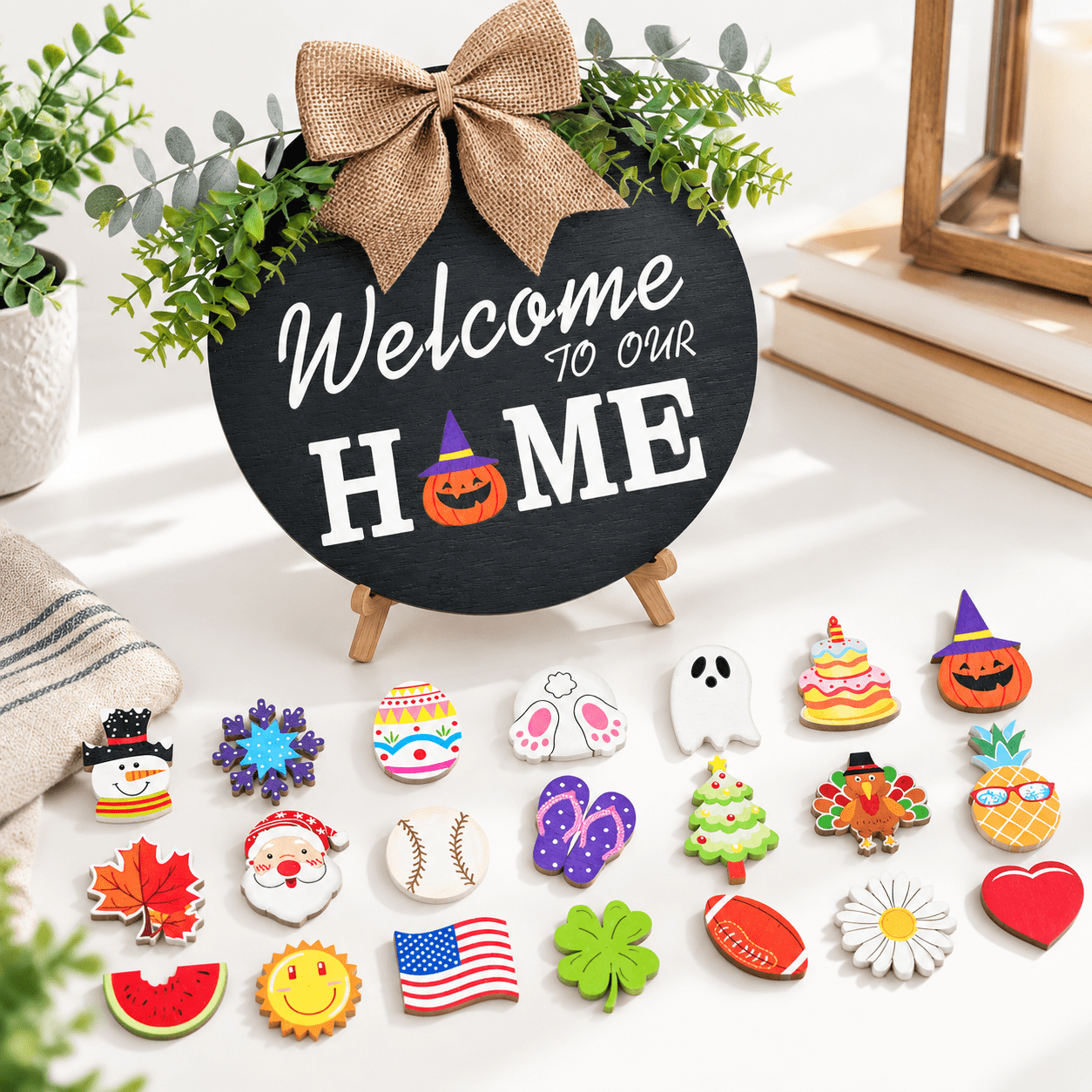 Black Interchangeable Welcome Home Sign With 21 Changeable Seasonal ...