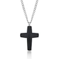 thumbnail image 1 of Metro Jewelry Black Ion Plated Stainless Steel Bold Cross Pendant - 24 Inch Round Box Chain, 1 of 5