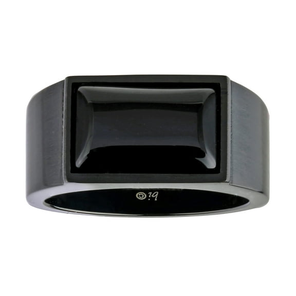 Black Ion Plated Stainless Steel Ring Black Agate