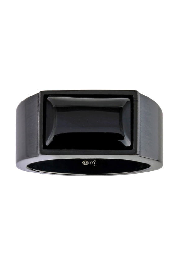 Black Ion Plated Stainless Steel Ring Black Agate
