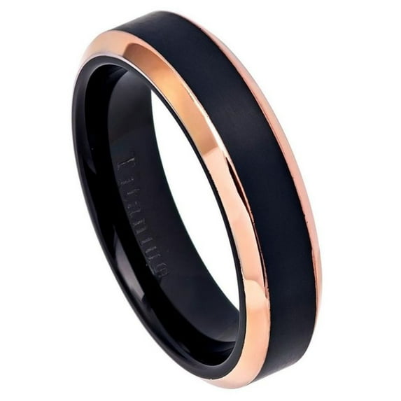 Black Ion Titanium 6MM Brushed Center Pink Beveled Edge Ring Size 6.5