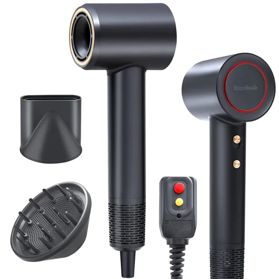 Black Ionic Hair Dryer with Diffuser, 1627W High Speed Blow Dryer, Lightweight Low Noise