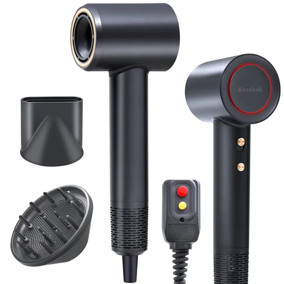 Black Ionic Hair Dryer with Diffuser, 1627W High Speed Blow Dryer, Lightweight Low Noise