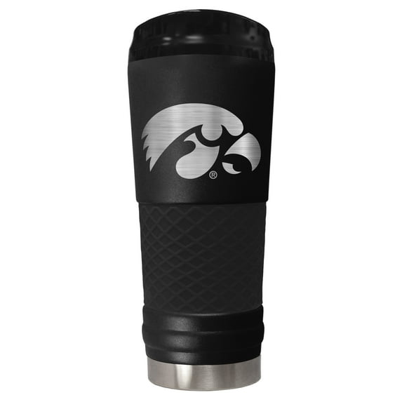 Iowa Hawkeyes 24 ounce vacuum insulated stainless steel tumbler in black powder coat and laser etched team logo