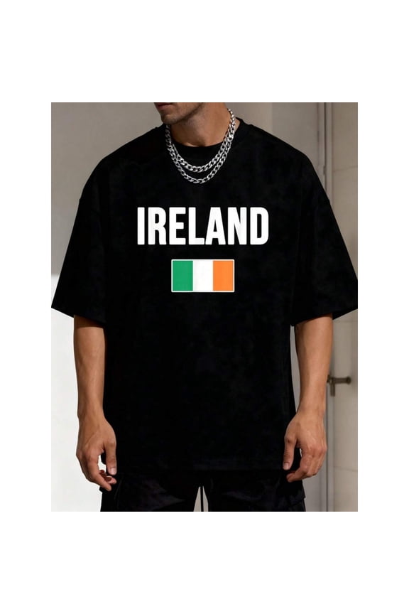 Black Ireland Graphic Tee Mens Oversized Crew Neck T-Shirt
