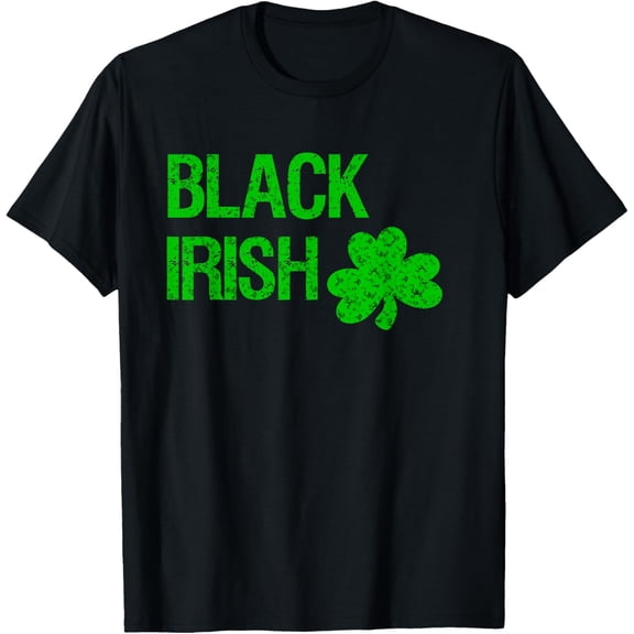 Black Irish St. Patrick's Day Shirt, Bright Green Logo T-Shirt Tops Tee