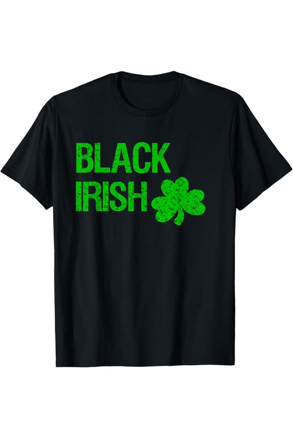 Black Irish St. Patrick's Day Shirt, Bright Green Logo T-Shirt