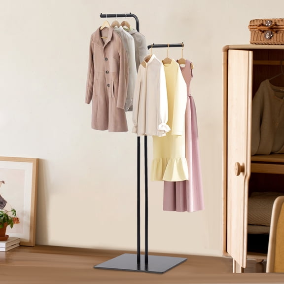 Black Iron 170cm Double l Vertical Coat Rack Slate Base Clothes Rack Home Floor Rack