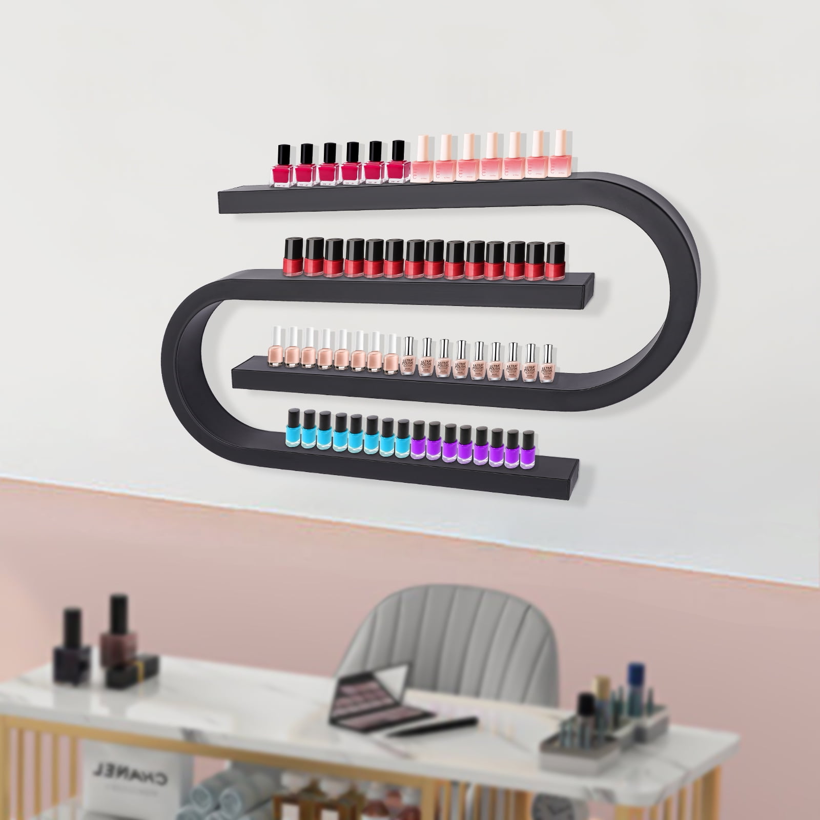 Black Iron 33.46x3.15x14.96 Inch u-Shaped Wall Nail Rack Four-Story ...
