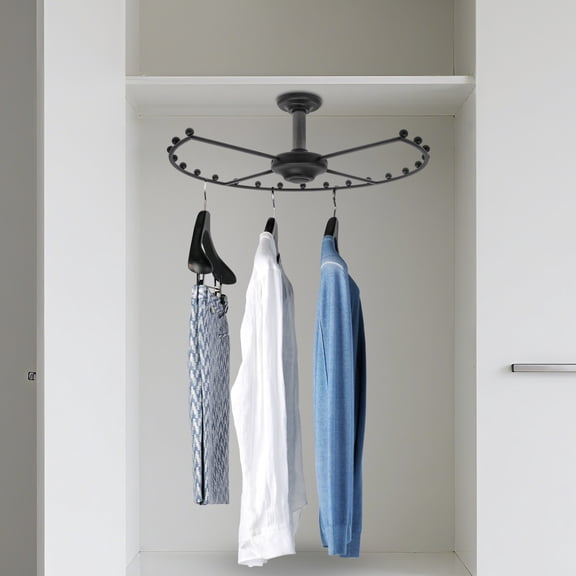 Black Iron 52*16cm Rotating Circular Wardrobe Rod 66 Pounds Bearing 360-Degree Rotating Wardrobe Storage Clothes Rack