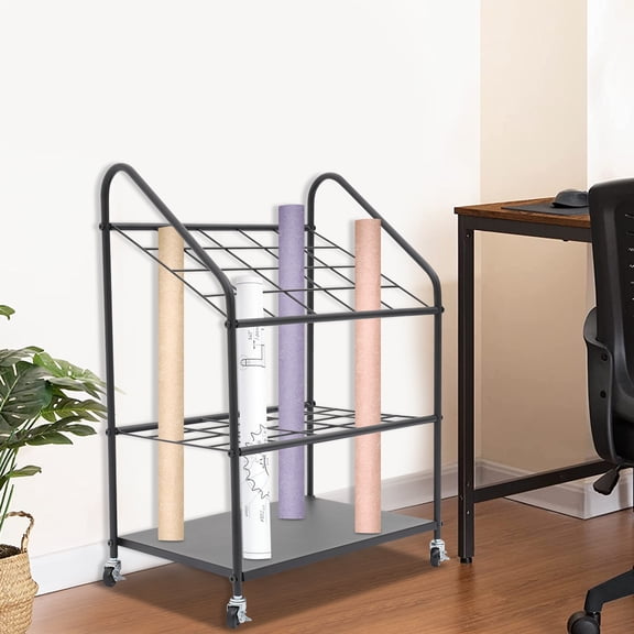Black Iron 56x46x82.5cm Blueprint Storage Rack 20 Lattice Design Drawing Storage Rack With Brake Wheel