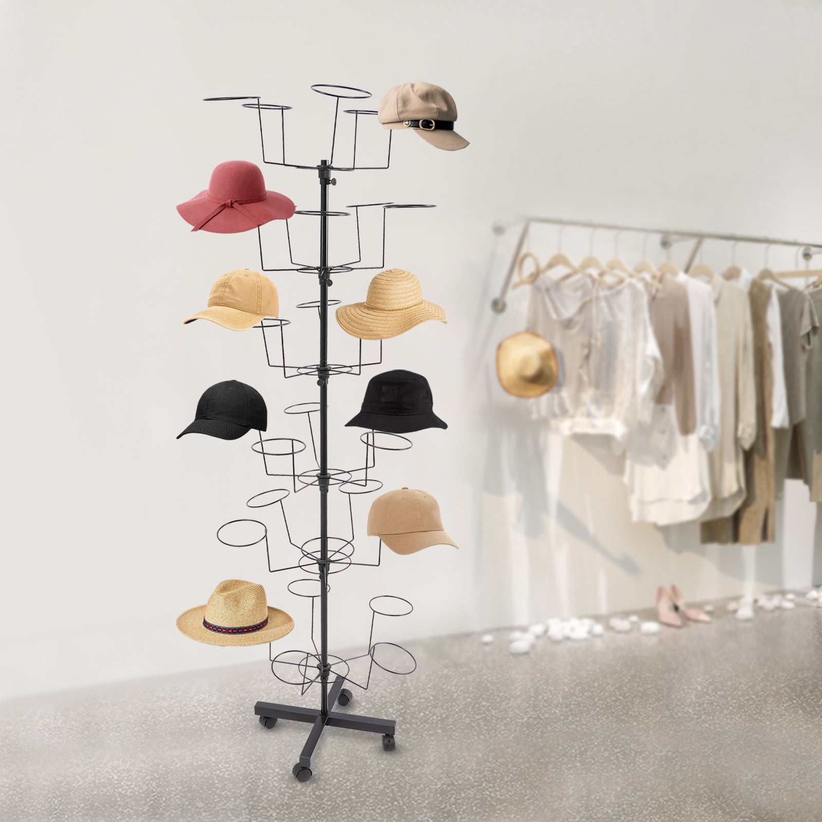 Slim Hat Rack Black Iron 6-Layer Hat Rack 1.6m High Rotating Storage Display Rack ...