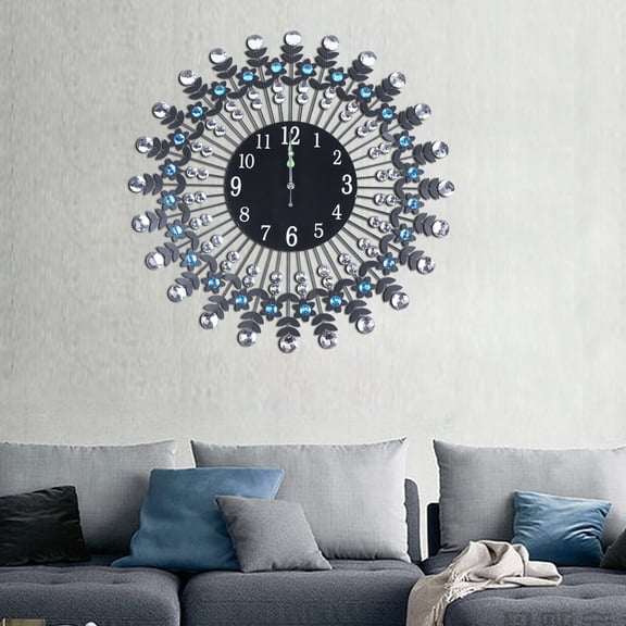 Black Iron Acrylic 60x60x5cm Mute Wall Clock Luminous Diamond-Encrusted Living Room Decoration Clock