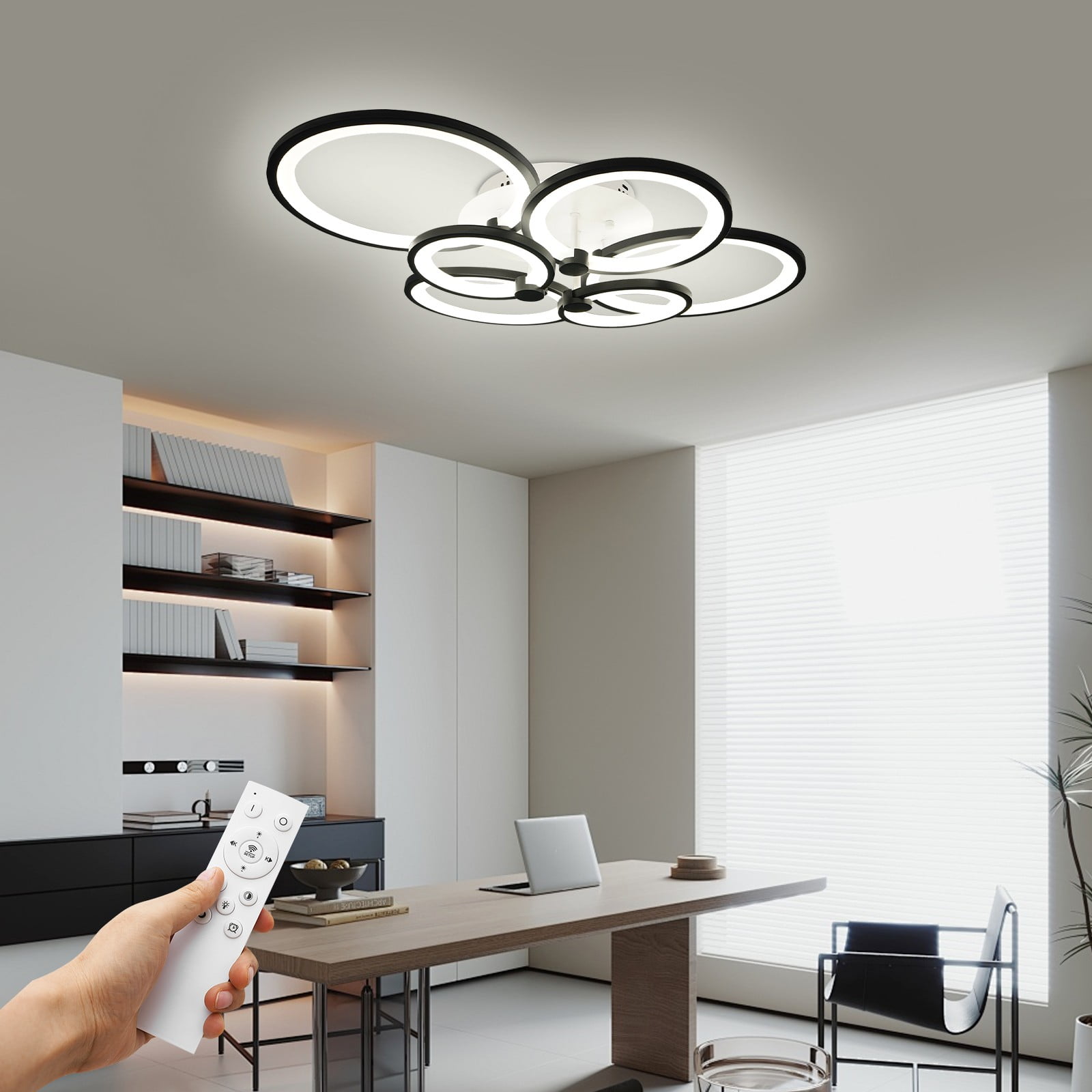 Black Iron & Acrylic Ceiling Light, 85-265V Wide Voltage, Night Light Mode for Study/Dining Room : Home & Kitchen