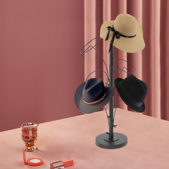 Black Iron Base 17*55cm 6-Ring Hat Display Stand with Adjustable Spacing Hat Storage Rack