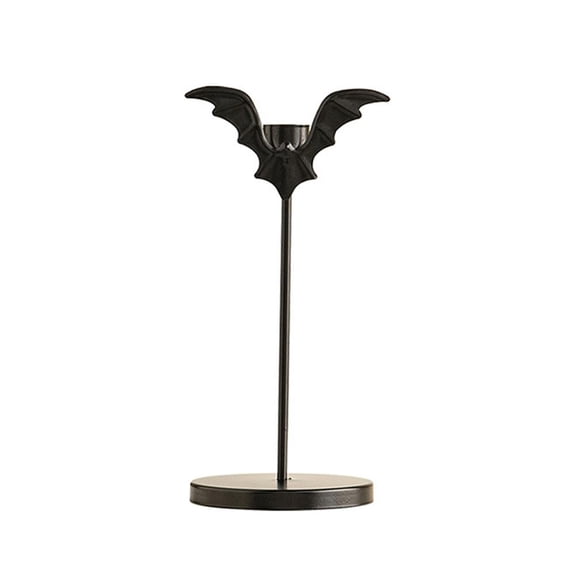 Black Iron Bat Candlestick Holder, Gothic Halloween Candle Stand, Spooky Tabletop Decor, Stable Base, Easy Assembly, Cone Candle Display, Large 11.3 x 27.3 cm, Small 10 x 20 cm