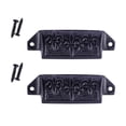 thumbnail image 1 of Black Iron Cabinet Drawer Bin Cup Pulls 4" W x 1.5" H Le' Saint Ornate Rustic Iron Kitchen or Dresser Pull Handles Knobs Powder Coat Finish w/Screws Renovators Supply Pack of 2, 1 of 2