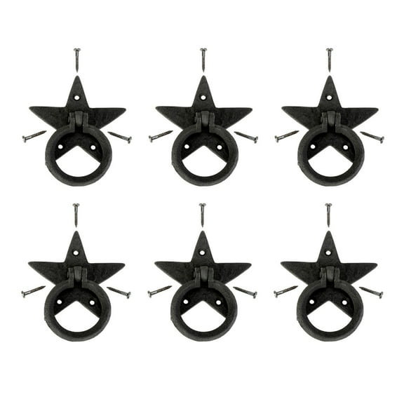 Black Iron Cabinet Pulls Antique Star Design Handles 3.88" H x 3.23 W Southern Star Ring Drop Dresser Drawer Pulls Rust Resistant w/Screws Renovators Supply Pack of 6