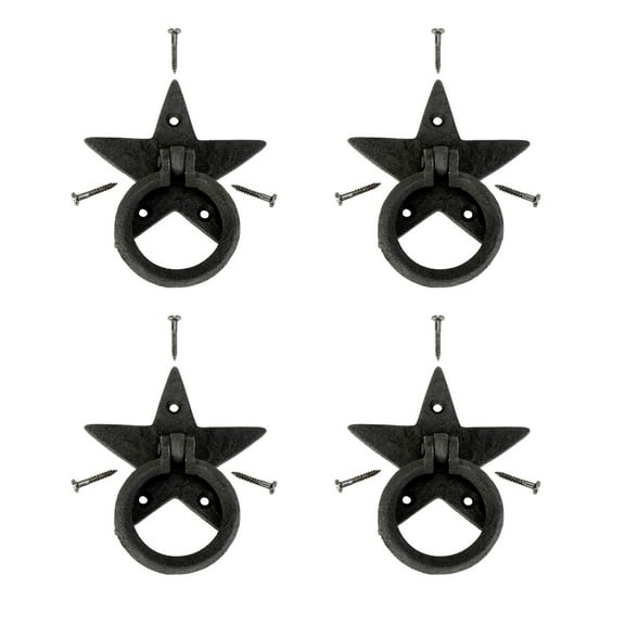 Black Iron Cabinet Pulls Antique Star Design Handles 3.88" H x 3.23 W Southern Star Ring Drop Dresser Drawer Pulls Rust Resistant w/Screws Renovators Supply Pack of 4