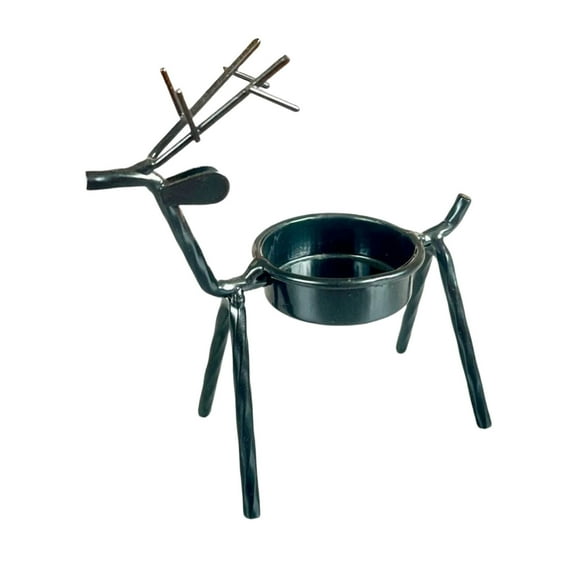 Black Iron Deer Candle Holder Metal Craft, Tealight And Pillar Candle Stand For Christmas Tabletop Mantel, Rustic Home Decor