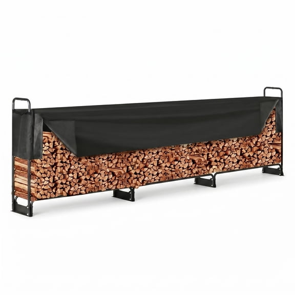 Black Iron Elevated Log Holder, 880lbs Rust Resistant Outdoor Match Rack, Moisture Proof Wood Storage with Raised Base for Garden, Fire Pit