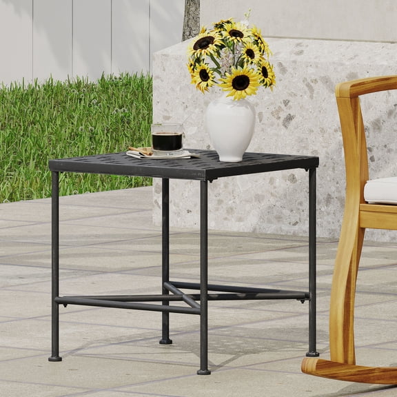 Black Iron End Table, Compatible with Patio Chairs / Adds Charm to Outdoor Areas