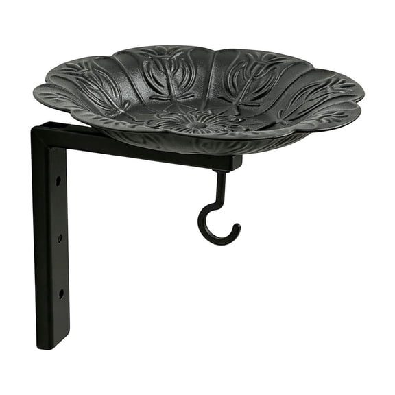 Black Iron Fence Mount Bird Bath Feeder Tray, Dual Purpose Water & Wild Bird Station for Garden Backyard