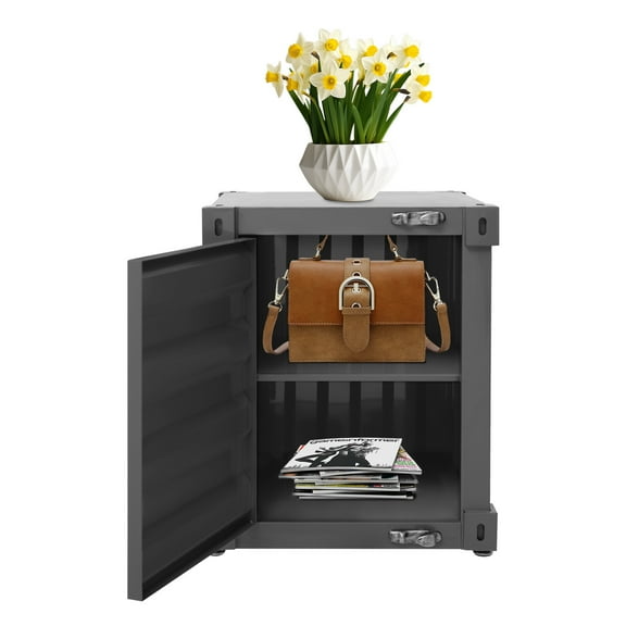 Black Iron Floorstanding Side Table, Industrial Style Container Cabinet, Bedside Table with 22.05lbs Load-capacity
